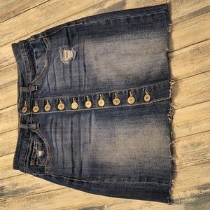 KanCan Women's XS Full Button Up Denim Miss Thing Skirt Distressed Raw H…